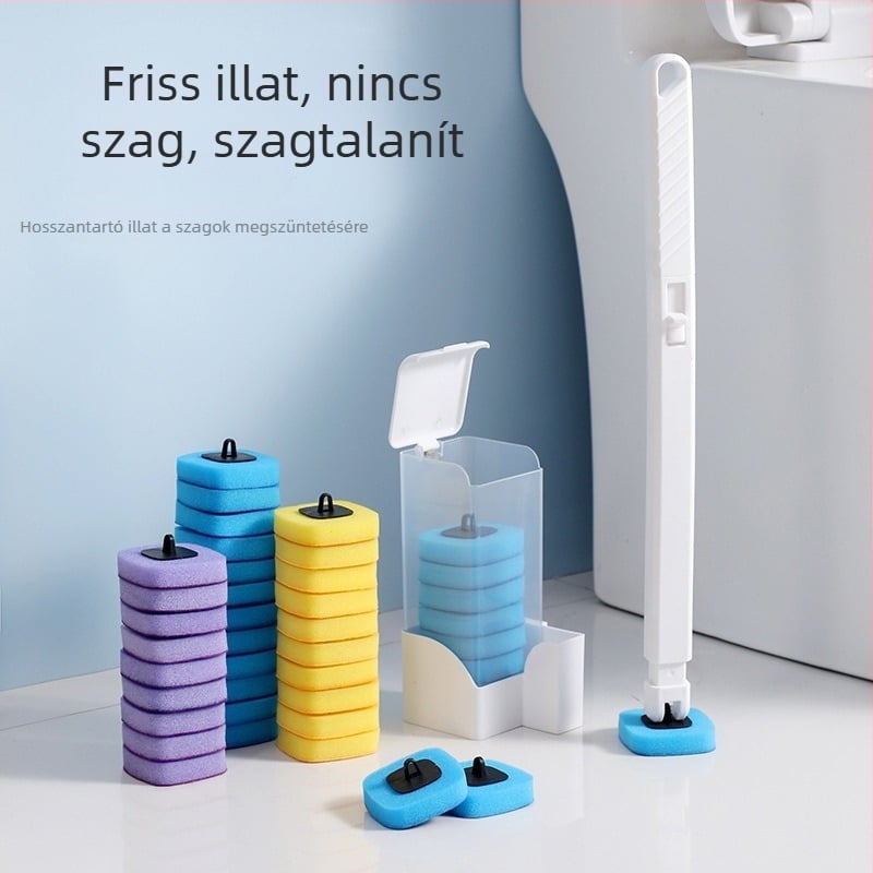 Egyszer használható falra szerelhető WC-kefe cserefejekkel, műanyagból