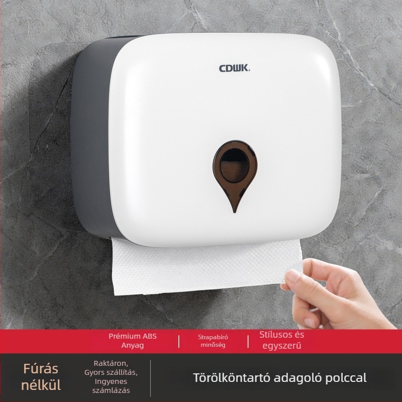 Create a point Cd-8225 Falra szerelhető papírtörlő tartó, ABS műanyagból, fúrás nélkül, vízálló, multifunkcionális