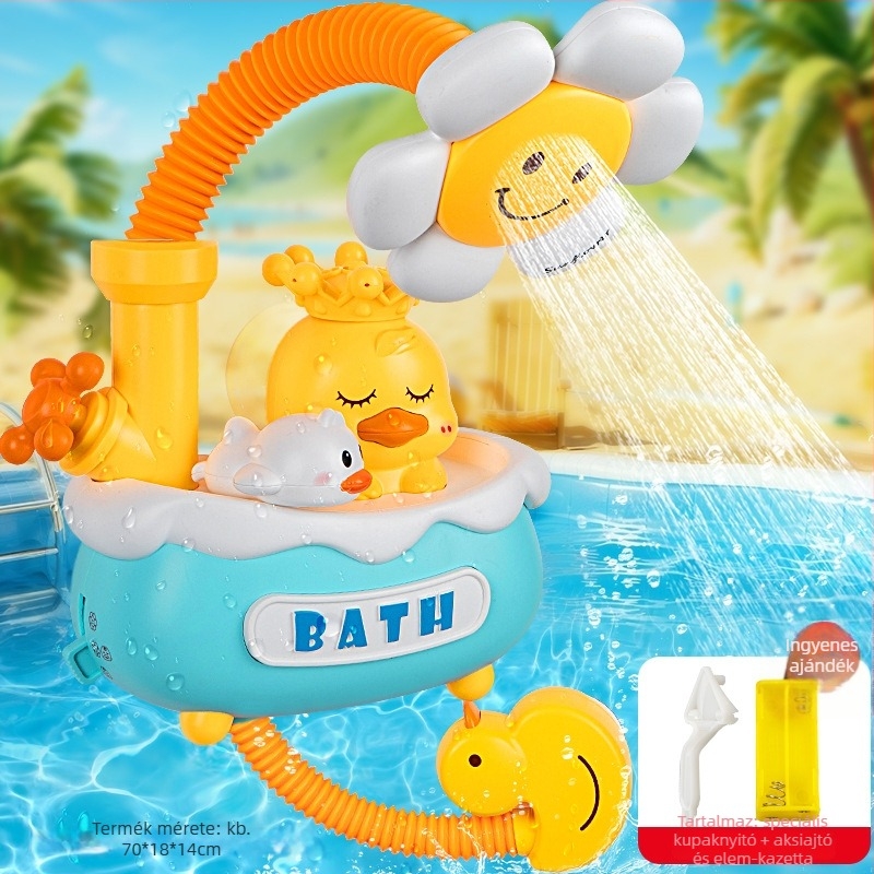Műanyag fürdőjáték kacsa formájú, elektromos vízsugár és automatikus vízfelvétel; interaktív fürdőjáték