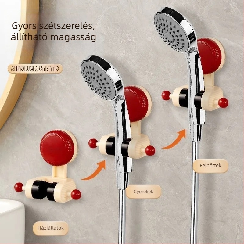 Lekapcsolható zuhanytartó szívófejjel, műanyagból, modern minimalista stílus, egyemeletes fürdőszobai polc, mozgatható, fúrás nélkül (súly 85 g)