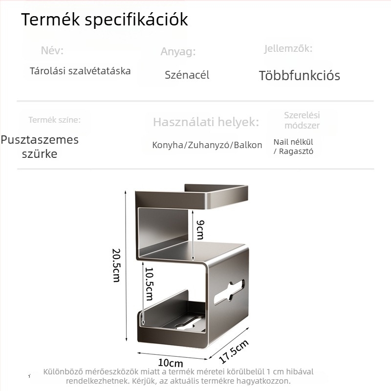 Danle falra szerelt vécépapír tartó - szénacél, négyszögletes forma, spray-plasztikus felület, modell SQh473-YC109301
