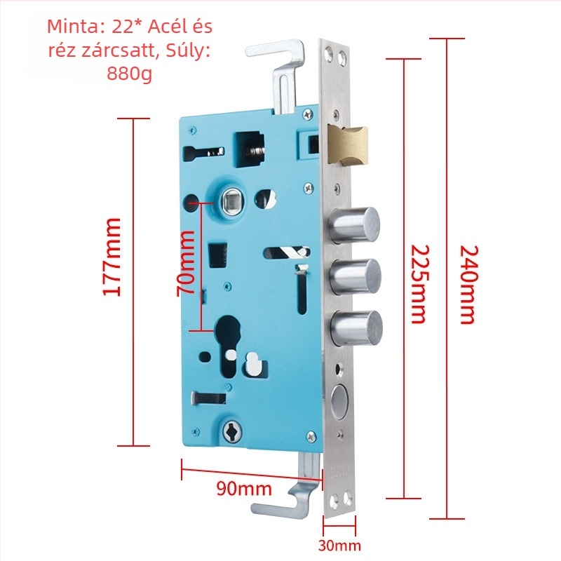 Zártest anti-lopás ajtó mechanikus alkatrésze; Modell: 24x240 négyszögletes / 30x240 kört; Anyag: rozsdamentes vas; Súly: 900 g; Alkalmazási terület: bejárati ajtó anti-lopás