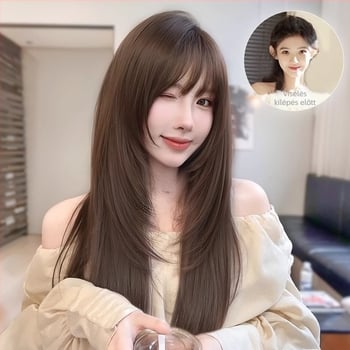 Női hosszú, egyenes paróka — természetes stílus, magas hőálló rostok, gépi gyártás