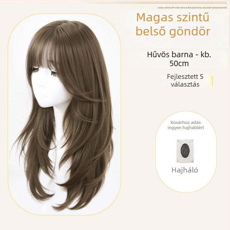 Női hosszú, egyenes paróka — természetes stílus, magas hőálló rostok, gépi gyártás