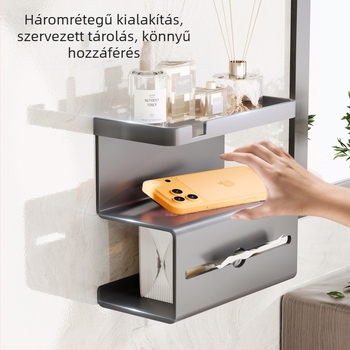Fali vécépapírtároló keret fúrás nélküli rögzítéssel, kvadratikus acélváz, felület szórt műanyag bevonattal, modern minimalist stílus