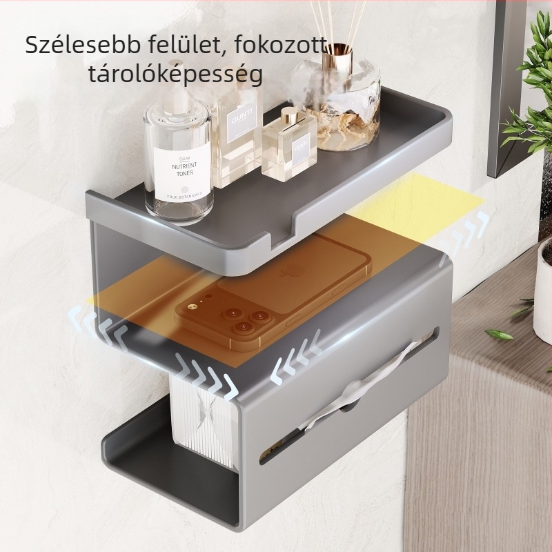 Fali vécépapírtároló keret fúrás nélküli rögzítéssel, kvadratikus acélváz, felület szórt műanyag bevonattal, modern minimalist stílus