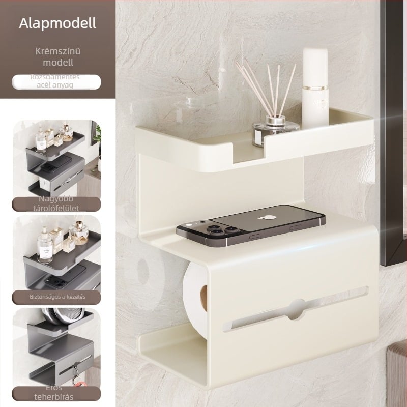 Fali vécépapírtároló keret fúrás nélküli rögzítéssel, kvadratikus acélváz, felület szórt műanyag bevonattal, modern minimalist stílus