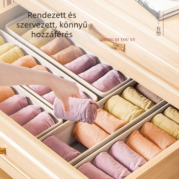 Összecsukható textil tároló doboz ruhásszekrényhez – pamut-len anyag, 3 L kapacitás, ideális fehérneműk és zoknik tárolására