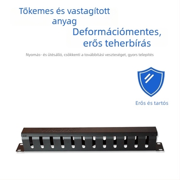 Fém kábelrendező 19 hüvelykes rackhez, Cat5e/Cat6 kompatibilis, ≥10 000 csatlakozási/leválasztási ciklus