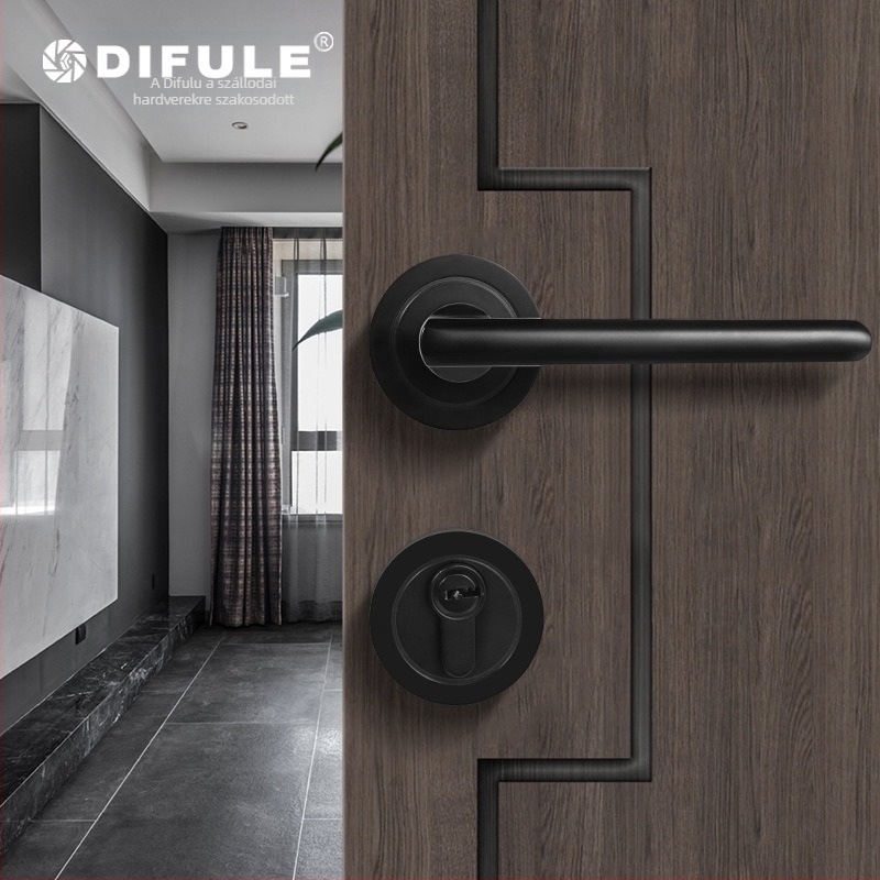 Ajtózár fogantyúval, cinkötvözetből, modell F8820, fa- és acélajtókhoz, modern minimalist stílus