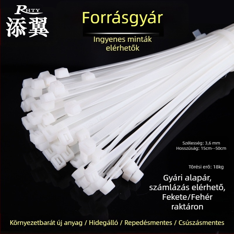 Önzáró nylon kábelkötegek, 3-80 mm tartomány, kb. 15 kg húzóerő, környezetbarát nylon anyag