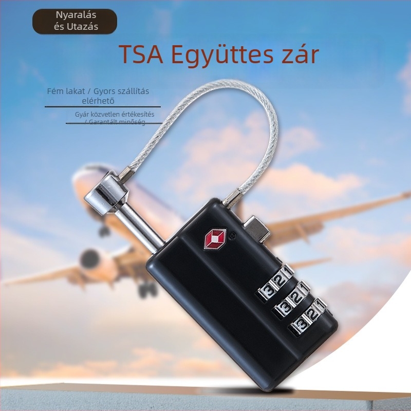 TSA fegyveres doboz zár, a szerszámládához illeszkedő, 3 számjegyű jelszavas zár, cink ötvözet, modell TSA63162, 6 mm záró rúd