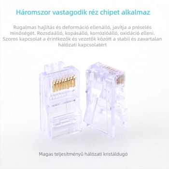 RJ45 kristályfejű csatlakozó, 8P8C, Modell Super Five 100, Márka Minjing, 100 darabos csomag hálózati kábelezéshez