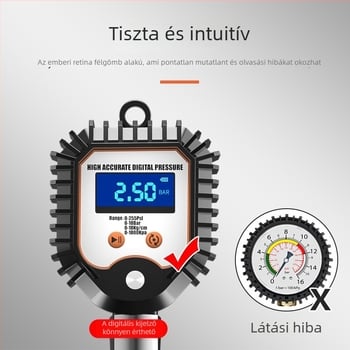 Elektronikus autógumi nyomásmérő digitális kijelzővel, felfújható fej és leeresztő szelep, magas pontosságú, hordozható, modell YJ-XA001