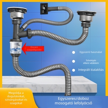 Műanyag konyhai mosogatólefolyó-készlet — S-alakú görbület, húzó típus, kompatibilis egy- vagy kétsz slotos csatlakozáshoz, modern minimalist stílus