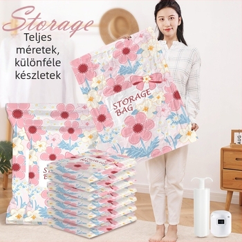 Vákuumos tömörítő tasak, vastagított verzió, PET+PE anyag, szívó típus, pumpa nélkül, ruhákhoz és paplanokhoz