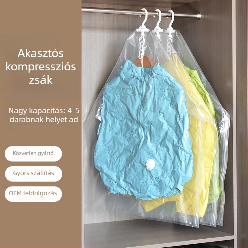 Aina függő vákuumos ruhatartózsák a gardróbhoz, PA-PE anyag, pumpa nélkül