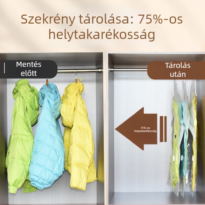 Aina függő vákuumos ruhatartózsák a gardróbhoz, PA-PE anyag, pumpa nélkül