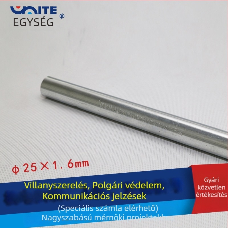 Unite galvanizált fém elektromos vezetékcső, menetes, 25×1.5, belső Ø23,5 mm, külső Ø25 mm, anyag Q235, gépi megmunkálás
