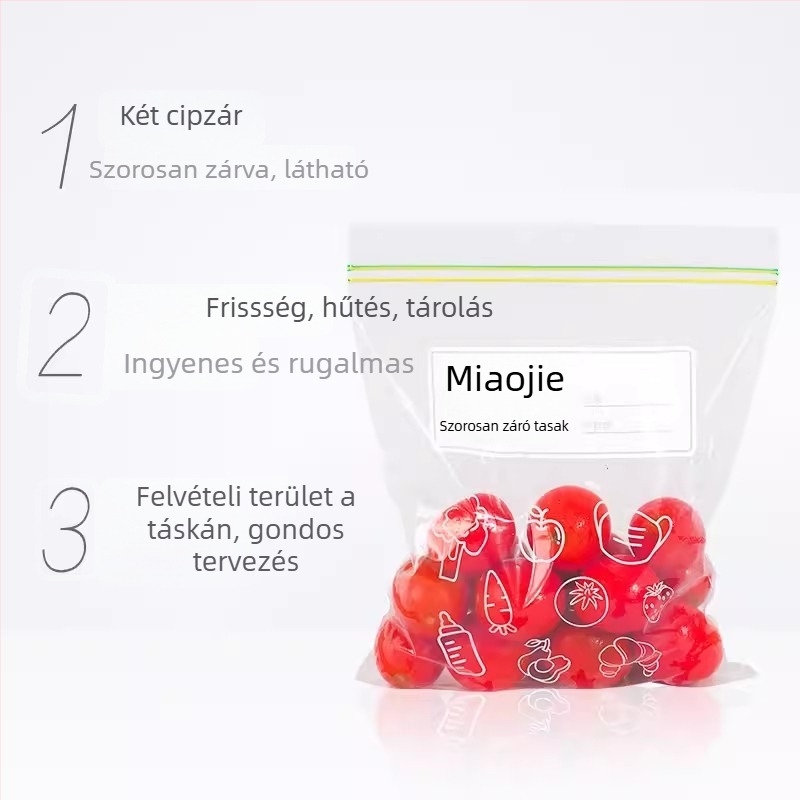 Miaojie PE önzáró hűtőtasakok – hús, gyümölcs és nasik tárolására, mikrohullámú sütőben is használható