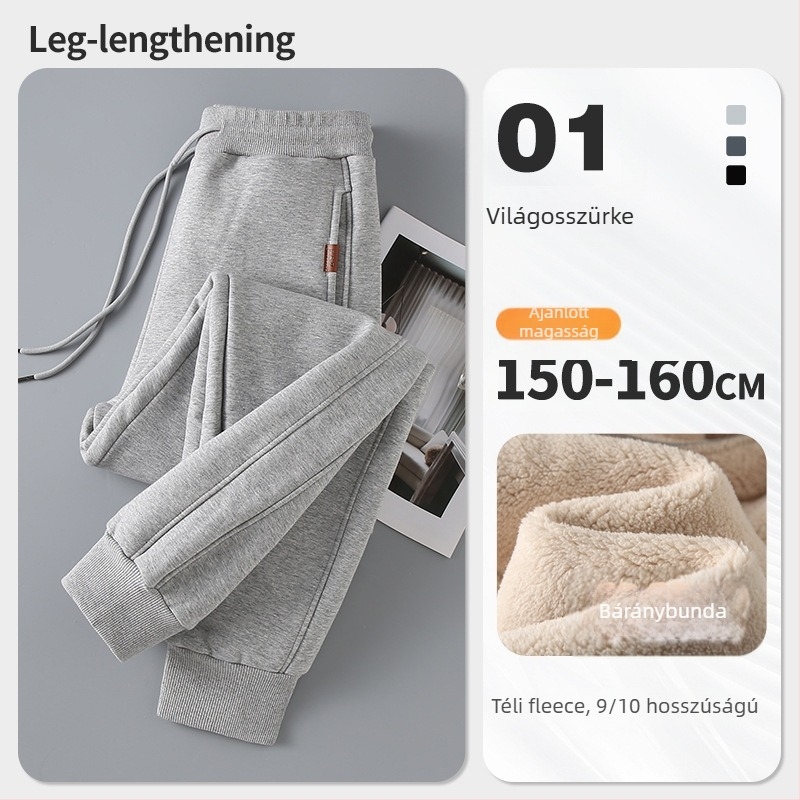 Női bolyhosított pamut tréningnadrág, magas derekú, harém szabás, téli viselet (Pamut 70–80%, Poliészter <30%, Mikroelaszticitás)