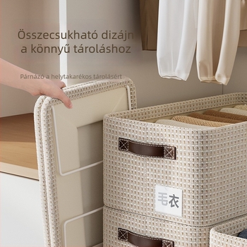 Ruhák tárolására szolgáló doboz, összecsukható, 26 L kapacitású, textil anyagú, egymásra tehető