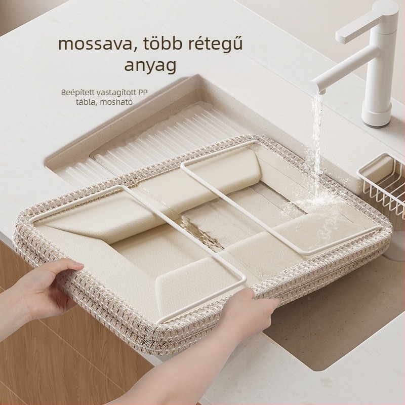 Ruhák tárolására szolgáló doboz, összecsukható, 26 L kapacitású, textil anyagú, egymásra tehető