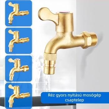 Réz anyagú mosógép csaptele, egyetlen hideg modell, spirálos szerelés, 2–90°C üzemhőmérséklet