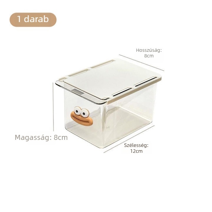 Fiókos tároló doboz, műanyag, csúsztatható kivitel, 1 L kapacitás, por- és nedvességálló, karikatúra mintázatú – nagy száj