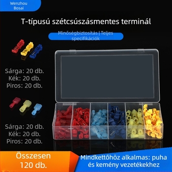 120 darabos T-típusú terminálkészlet biztosító csipesszel, főághoz, nylonból, injekciós formában gyártva, 0,5–6 m²-ig