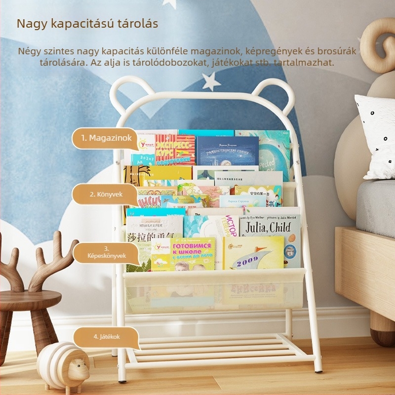 Gyerekeknek szóló könyvespolc — modern minimalista dizájn (Model: w820; Anyag: vas; Feldolgozás: a rajzok szerint testreszabott; Bevonat: sütőfesték)