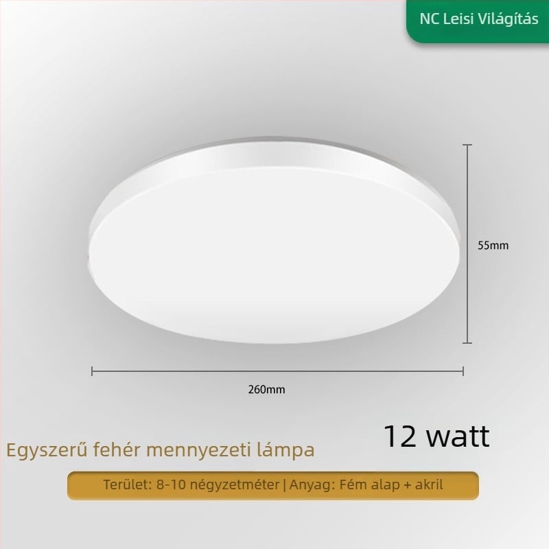 Mennyezeti lámpa, kerek LED világítás folyosók és fürdőszobákhoz, modern minimalista dizájn, 220V, 5–10 m² lefedettség