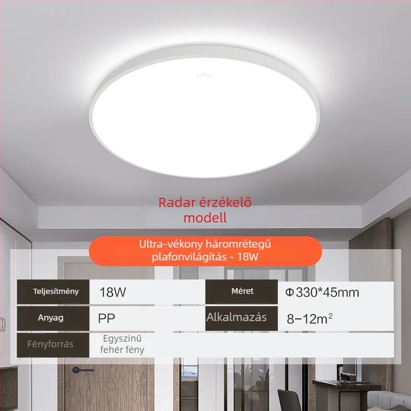 Mennyezeti lámpa, kerek LED világítás folyosók és fürdőszobákhoz, modern minimalista dizájn, 220V, 5–10 m² lefedettség