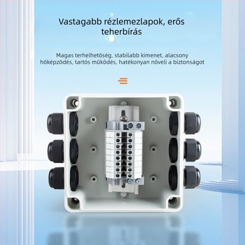 Intete kültéri vízálló műanyag csatlakozó doboz terminálokkal, 1 bemenet / 2 kimenet, tömített