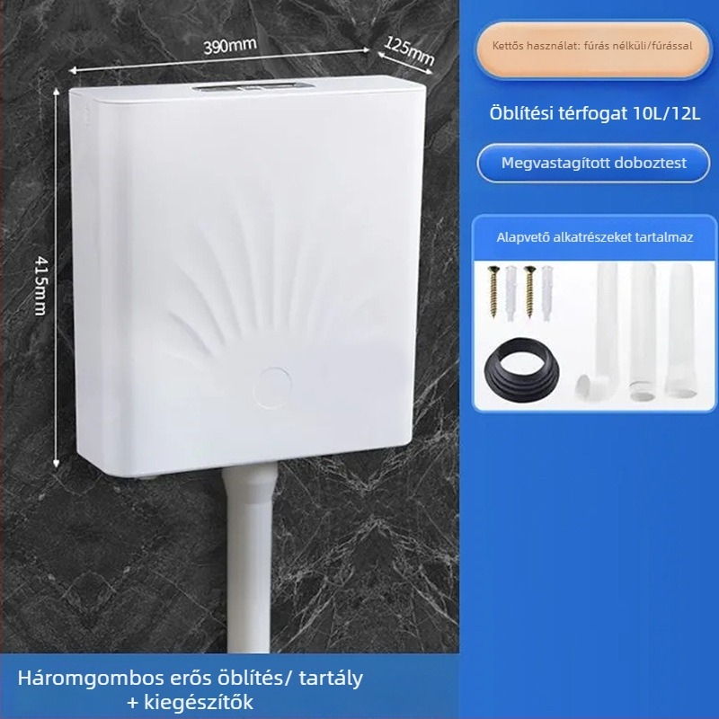 Guggolós WC-hez tartály, PP anyag, kézi öblítés, földalatti elvezetés, öblítési térfogat 8-12-14 L