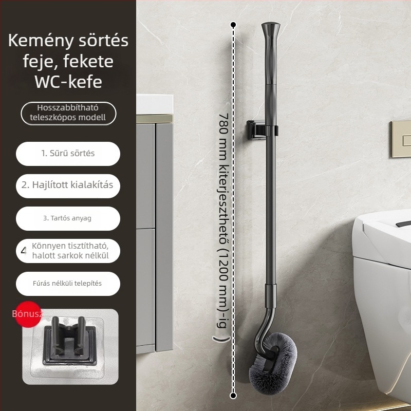 S alakú teleszkópos falra szerelhető WC-kefe, squat vécéhez, rozsdamentes acélból, éles sarkok nélkül