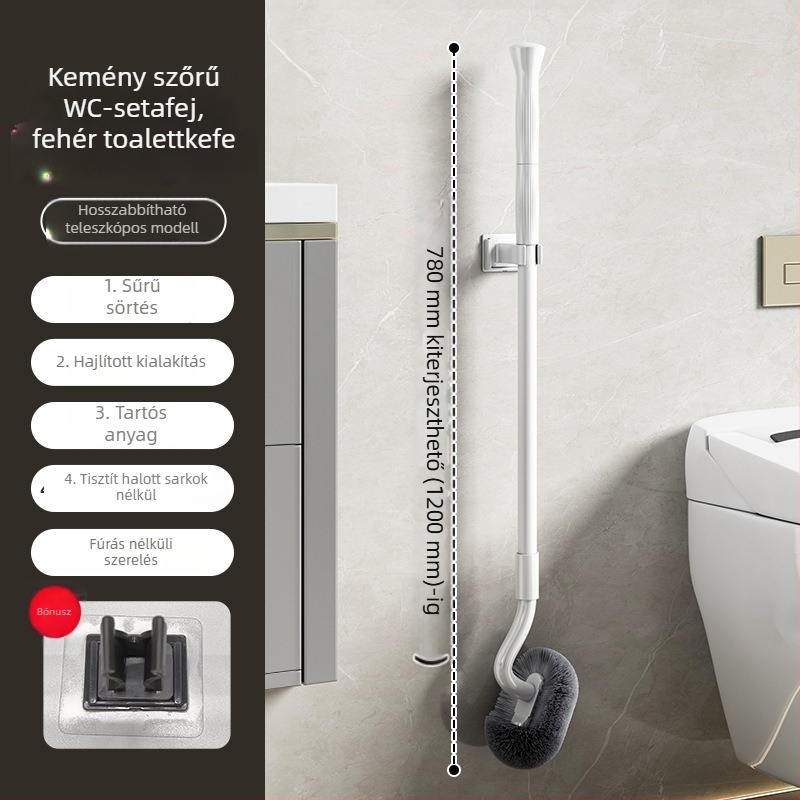 S alakú teleszkópos falra szerelhető WC-kefe, squat vécéhez, rozsdamentes acélból, éles sarkok nélkül