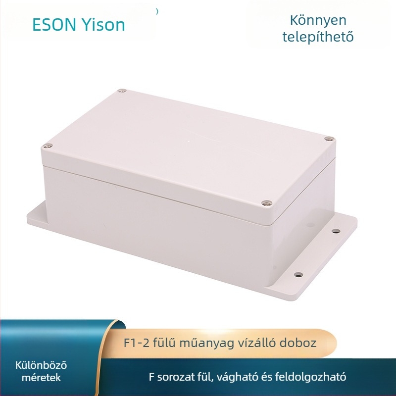 F-sorozatú műanyag vízálló kapcsolódoboz fülökkel – kültéri, zárható elektromos elosztó doboz, testreszabható