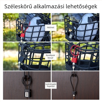 Drótzár cink‑ötvözet testtel és acélhuzalos kábellel sisakokhoz, szekrényekhez és ajtófogantyúkhoz