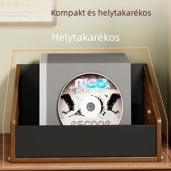 Vinyl lemez tároló állvány MDF és akril anyagból, modern minimalista kialakítás, modell 2218083829504804096, többfunkciós