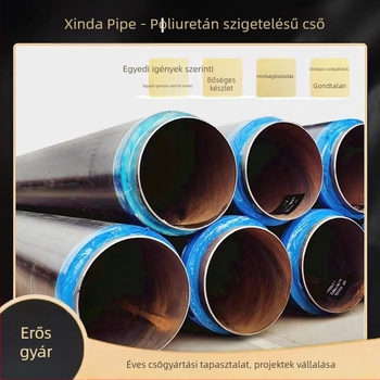 Poliuretán szigetelt acélcső acélmaggal; üzemeltetési hőmérséklet -60–140°C; hővezetési tényező 0,033 W/mK; nyomószilárdság ≥0,38