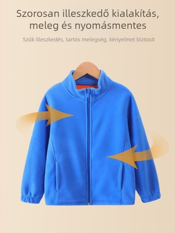 Gyerekeknek készült fleece-béléssel ellátott kabát, állógallér, cipzár, hosszú ujjú, 3–8 éveseknek