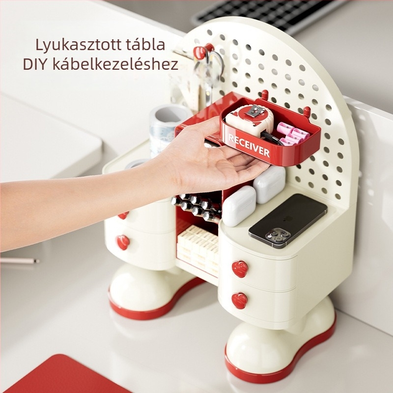 Asztali tároló doboz rekeszekkel, PP műanyag, 18 literes kapacitás, többfunkciós tároló nappaliba, dolgozószobába és hálószobába