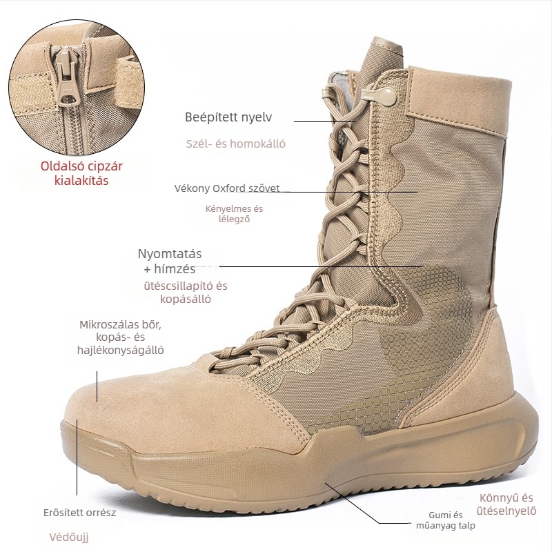 Katonai sivatagi csizma, ultrakönnyű túracipő, mikroszálas anyag, uniszex felnőtteknek, modell 2025