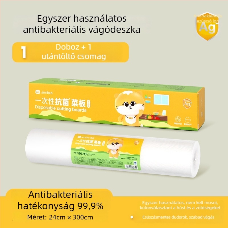 Ju Meow – egyszer használatos műanyag vágófelület alátét – csúszásmentes, antibakteriális; háztartási, hordozható; eredet Guangdong; 2021 nyári piacra kerülés