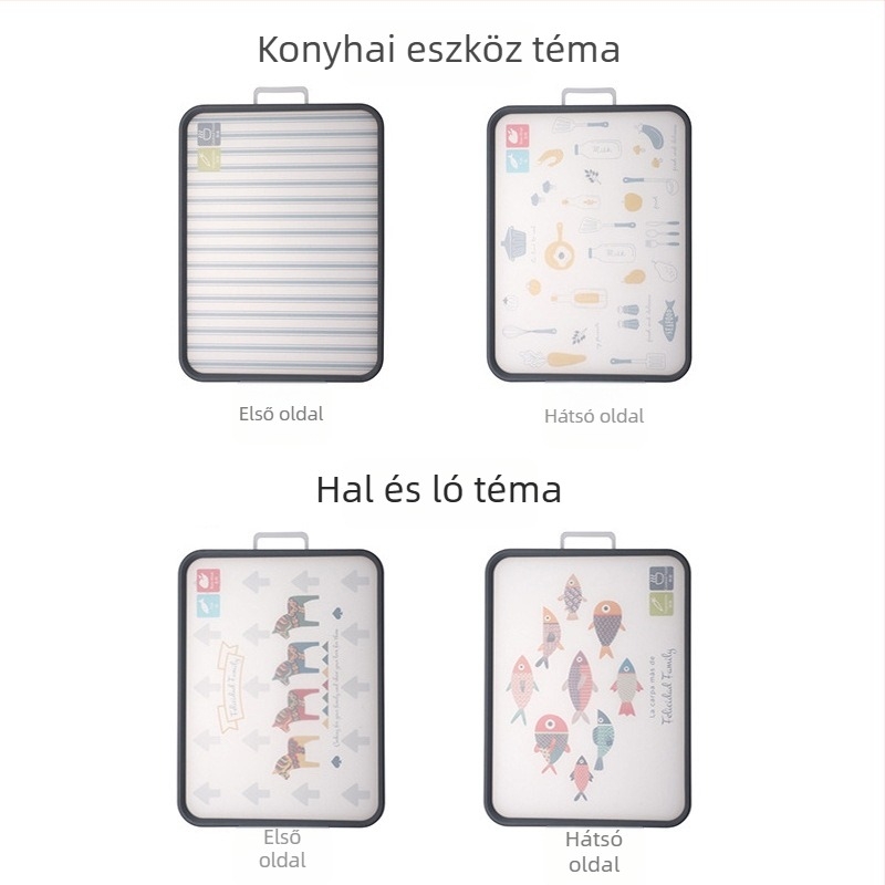 Kétoldalas műanyag vágódeszka a konyhában, antibakteriális, csúszásmentes, zöldségekhez, tésztához és gyümölcsökhöz