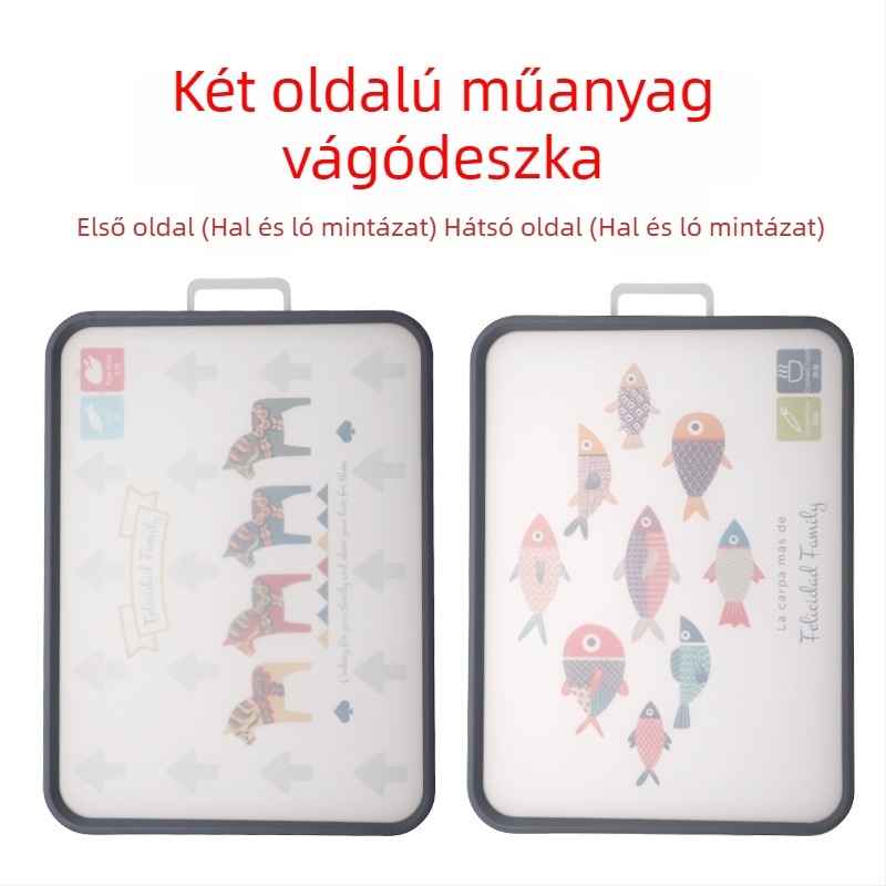 Kétoldalas műanyag vágódeszka a konyhában, antibakteriális, csúszásmentes, zöldségekhez, tésztához és gyümölcsökhöz