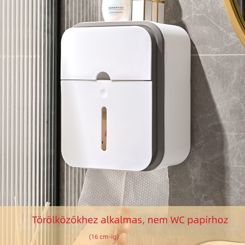 Falra szerelhető vécépapírtartó, PP anyagból, vízálló, fúrás nélküli rögzítés, modell 03, fürdőszobába.