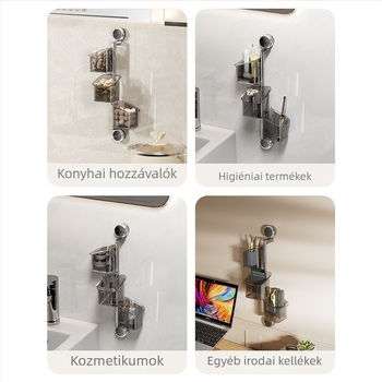 Forgó konyhai tároló állvány vákuumos rögzítéssel — műanyag függő kosár fokhagyma, gyömbér és fűszerek számára (10 darabos készlet)