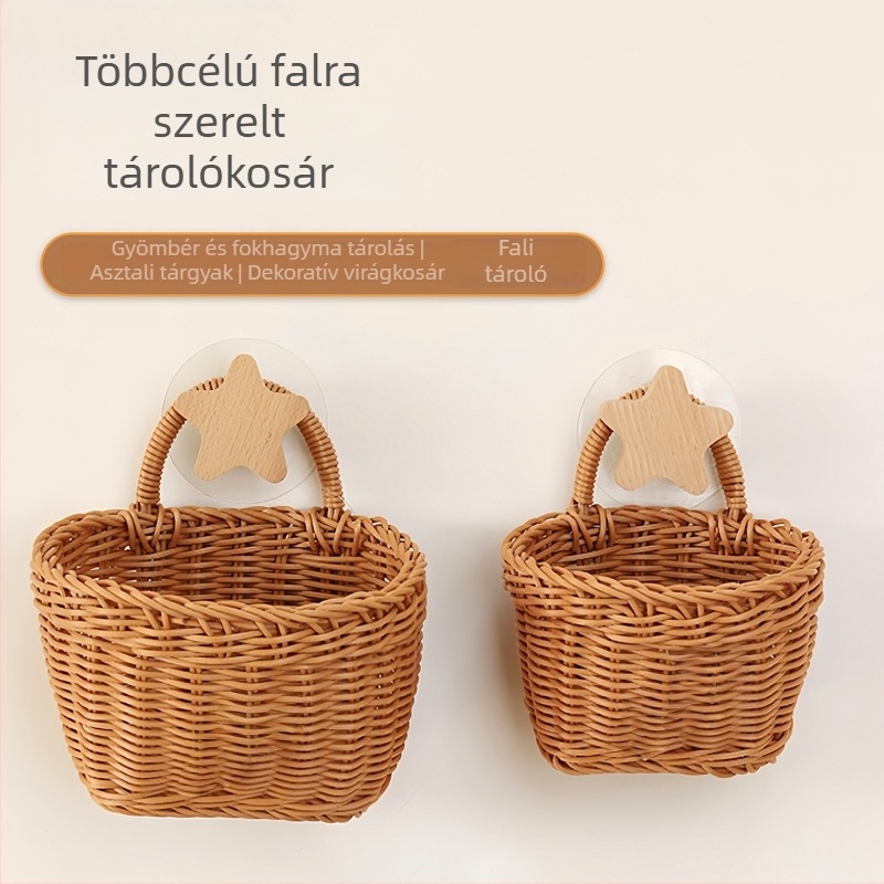 Fali rögzítésű tároló kosár hagyma, gyömbér és fokhagyma számára, modell 31977, japán stílus, Saint-wang, anyag: anti-vine